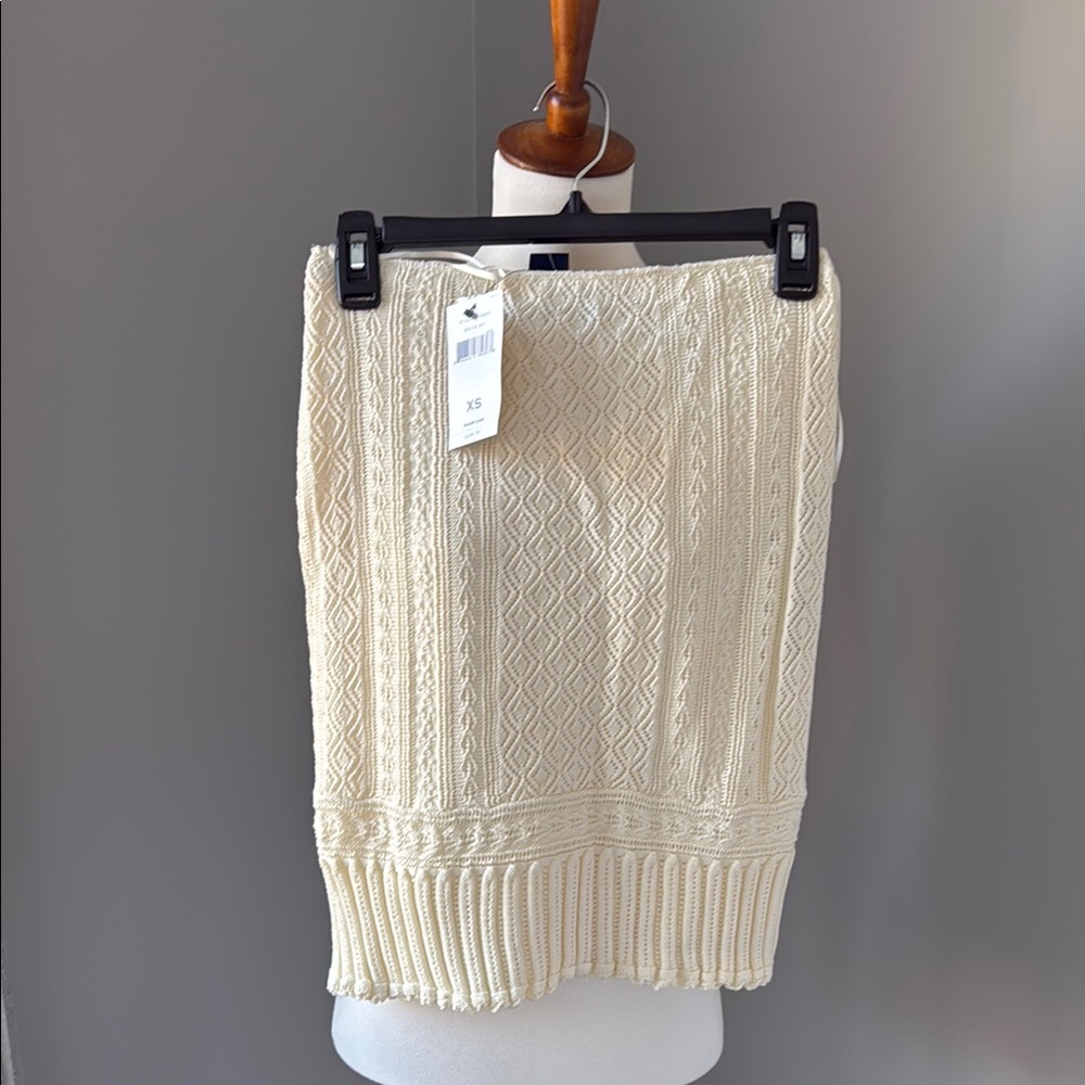 Ralf Lauren Rugby Cream Ribbed Knee-Length Pencil Skirt